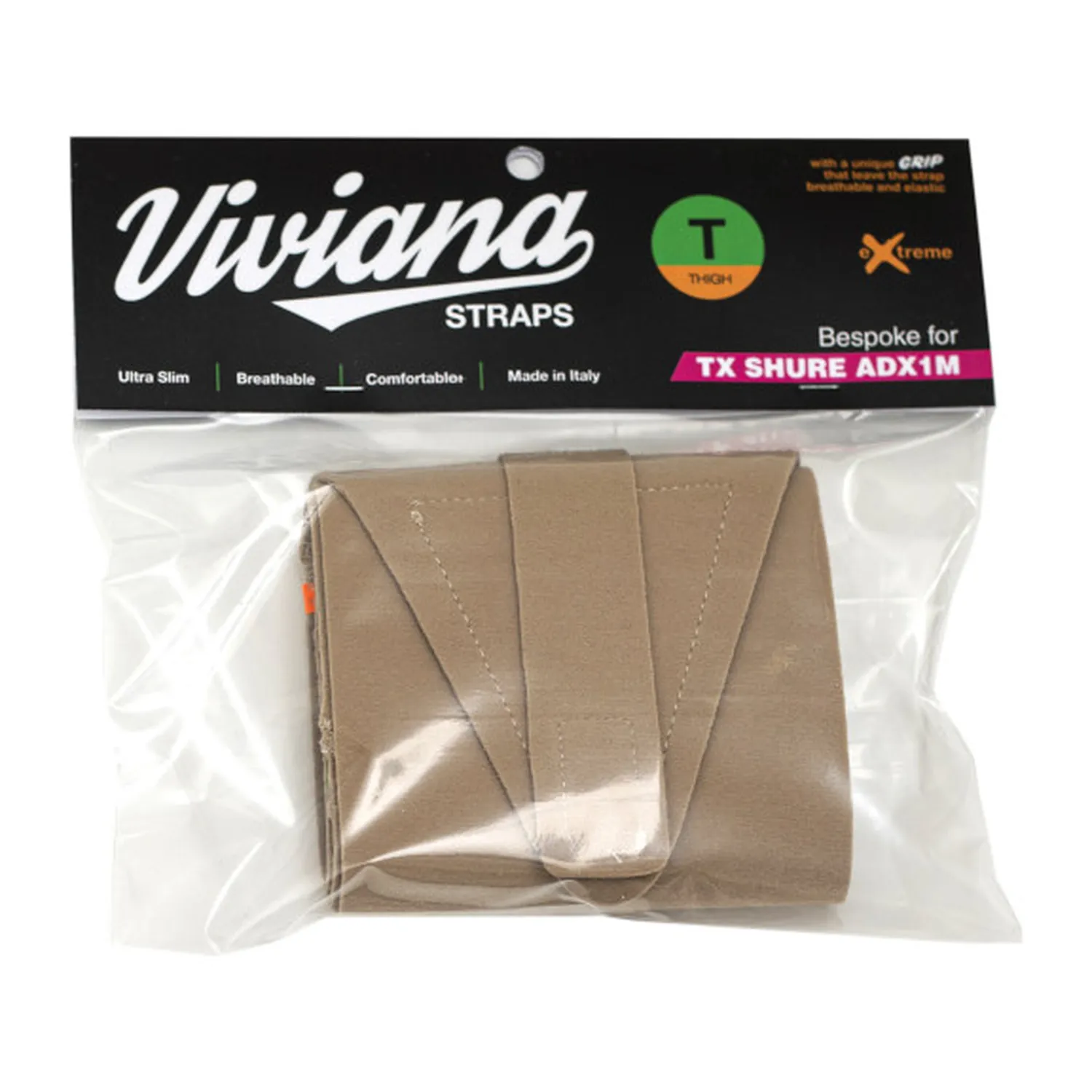 Viviana Straps Extreme Thigh for Shure ADX1M: the beige strap in its pack.