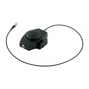 Wisycom CAD30 Cable Adapter: The CAD30 adapter with its PTT button on a coiled cable.