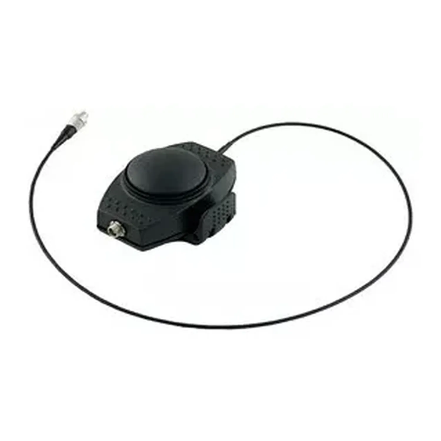 Wisycom CAD30 Cable Adapter: The CAD30 adapter with its PTT button on a coiled cable.