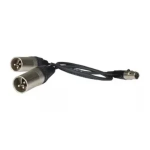 Wisycom CAM50-3 TA5F to Dual XLR-3M Audio Cable: The CAM50-3 cable with its mini XLR and two XLR connectors.