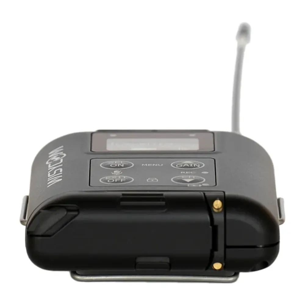 Wisycom MTP60 Multiband Bodypack Transmitter: The MTP60 from above with the battery door closed.