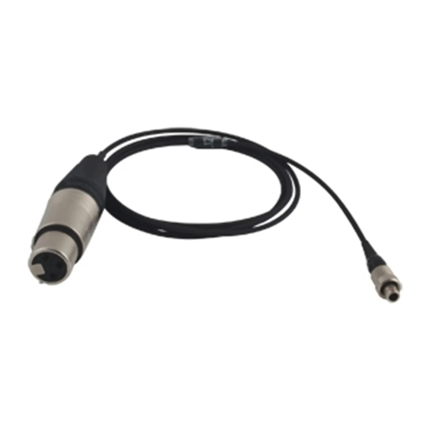 Wisycom CAL 3-Pin LEMO to XLR-3F Audio Cable: The CAL cable, coiled, with its XLR-3F and LEMO connectors.