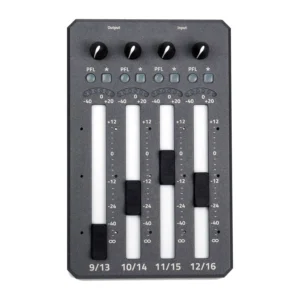 Zaxcom Aria-4 Extension Panel: The Aria-4 from above, with its four faders, meters, and encoders.