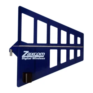 Zaxcom BlueFin High Gain Directional Antenna: The BlueFin antenna, with its fin elements, Zaxcom label, and BNC connector.