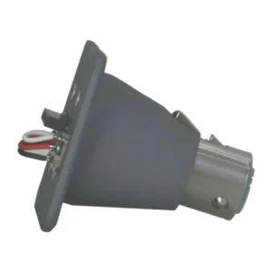 Zaxcom CNAES 3-Pin XLR Stereo AES Plug-on Cone: The cone from the side, showing its mounting flange, the wiring behind it, and the XLR barrel.