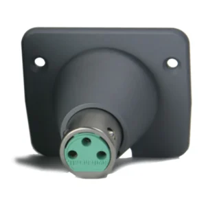 Zaxcom CNANO 3-Pin XLR Mono Analog Plug-on Cone: The cone from the front, with its 3-pin XLR female socket and mounting flange.