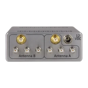 Zaxcom MicPlexer 2 Antenna Distribution Amplifier: The MicPlexer 2 rear panel, with its Antenna A and Antenna B outputs and 12 V DC input.