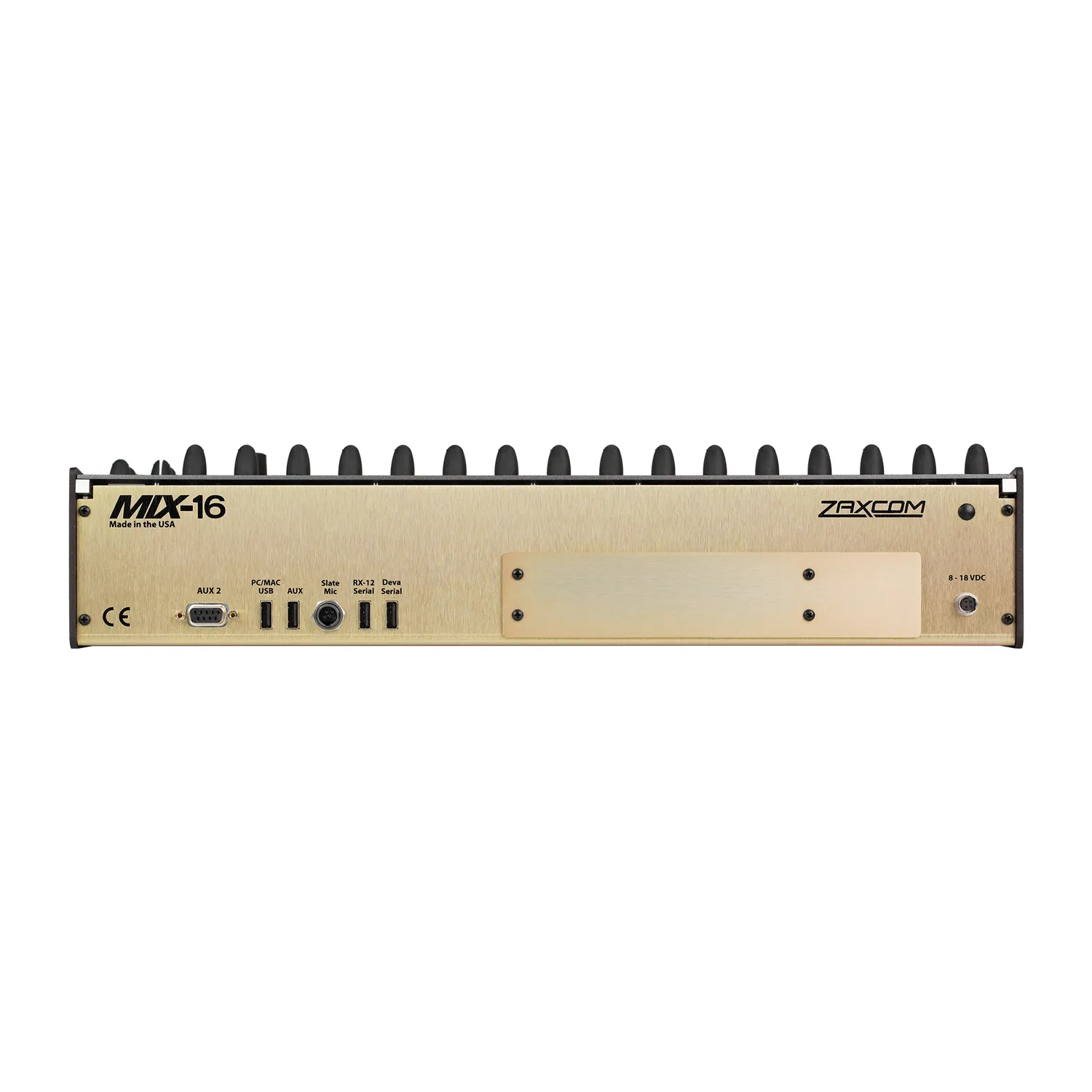 Zaxcom Mix-16 Control Surface: The back of the Mix-16, with its connectors.