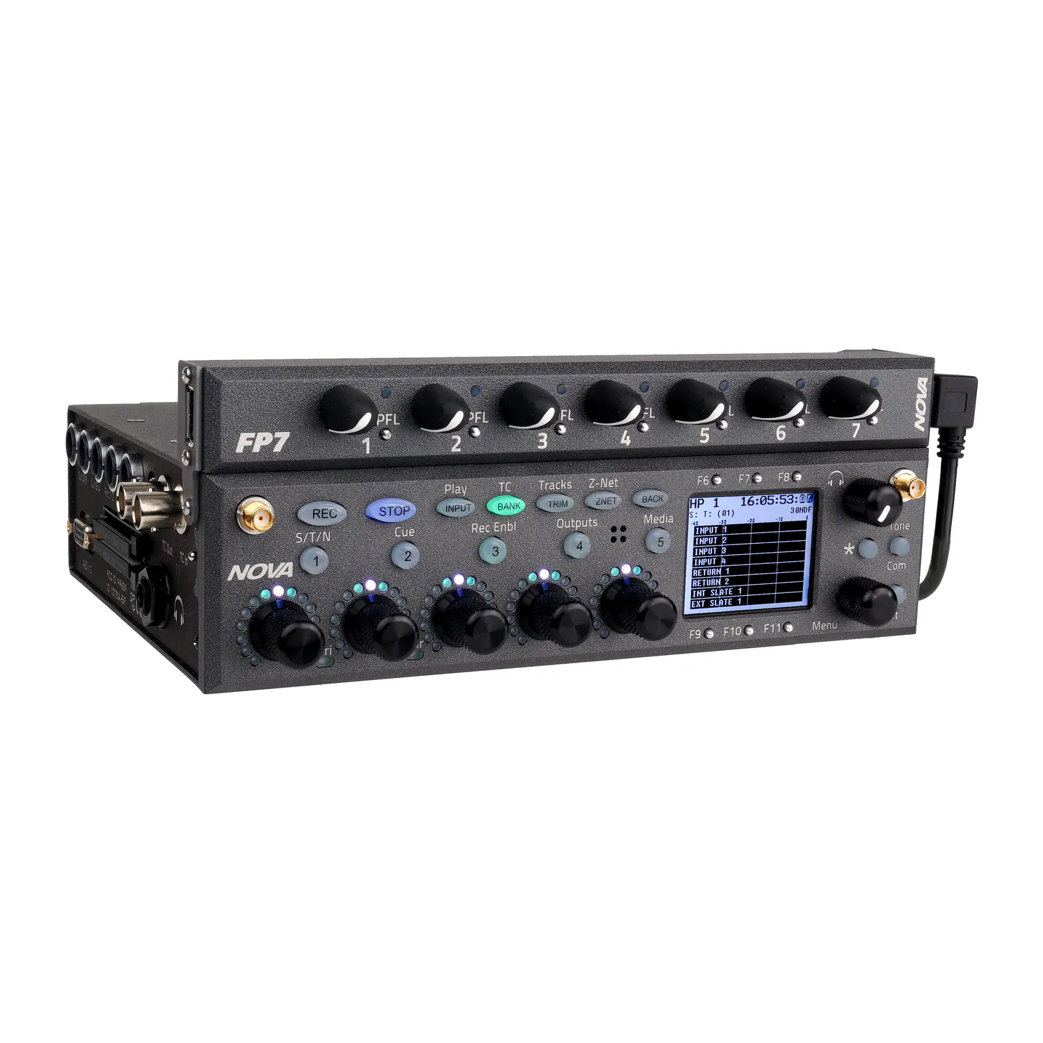 Zaxcom Nova FP7 Fader Extension Panel: The Nova FP7 mounted on a Nova.