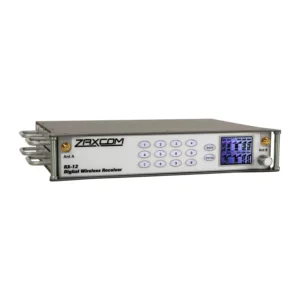 Zaxcom RX-12 Digital Wireless Receiver: The RX-12 at an angle, with its keypad, color display, and antenna connectors.