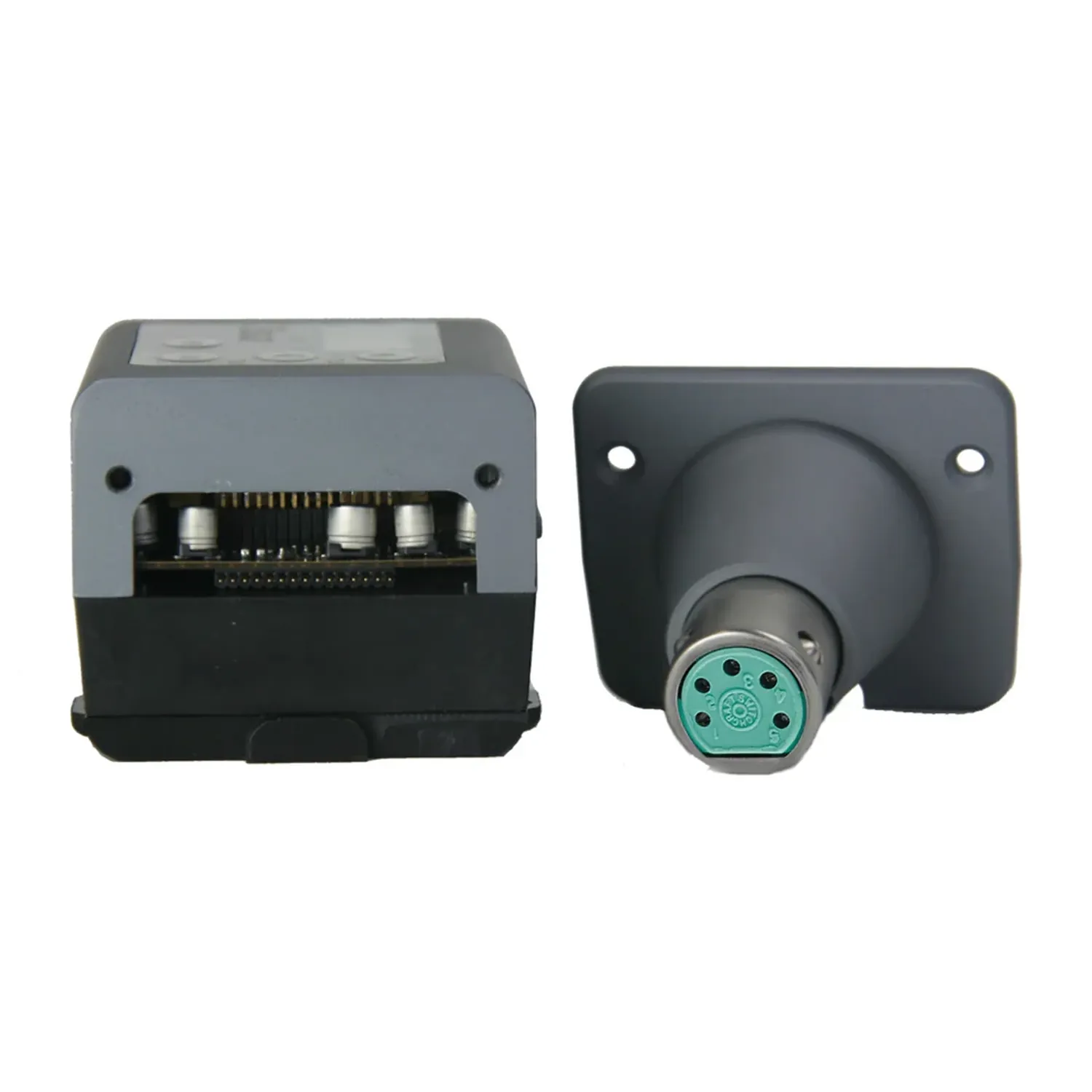 Zaxcom TRX745 Digital Plug-on Transmitter: The TRX745 body beside its detached 5-pin XLR stereo cone.