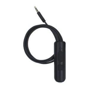 Zaxcom URXL1 Lanyard for URX Receivers: The URXL1 lanyard coiled, with its control and 3.5 mm plug.