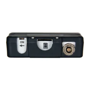 Zaxcom ZFR300 Compact Bodypack Audio Recorder: The top of the ZFR300, with its power switch and 3-pin micro LEMO input.