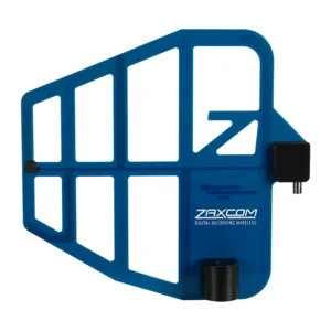 Zaxcom BlueFin 2 High Gain Directional Antenna: The BlueFin 2 antenna, with its shark-fin elements, BNC connector, and stand mount.