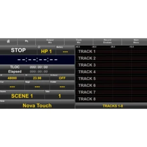 Zaxcom Nova Touch Software Unlock Code: The Nova Touch home screen, with its transport, timecode, scene, and track displays.