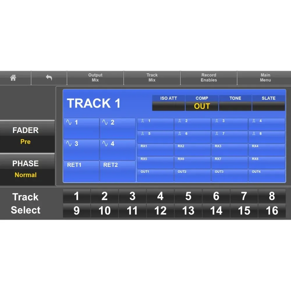 Zaxcom Nova Touch Software Unlock Code: The Nova Touch track routing screen.
