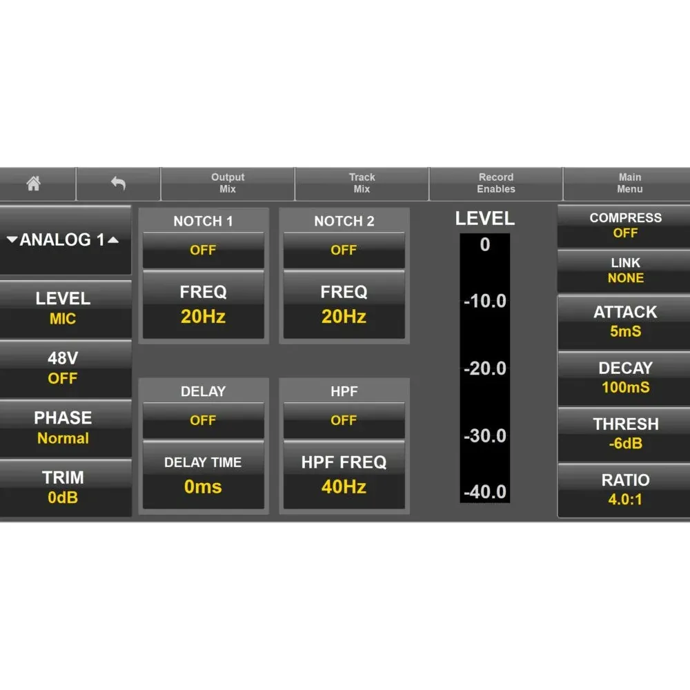 Zaxcom Nova Touch Software Unlock Code: The Nova Touch input configuration screen.