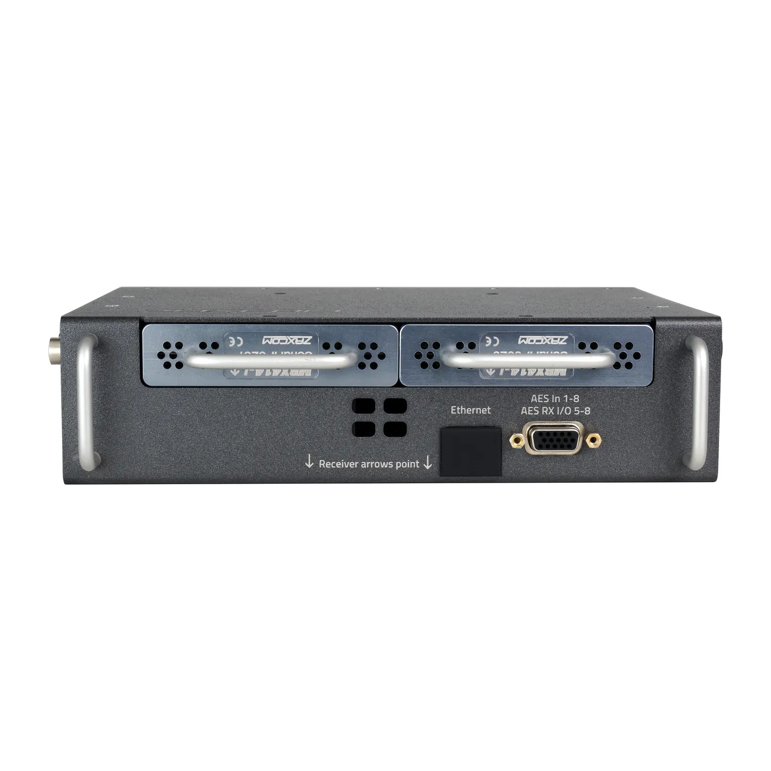 Zaxcom Nova 2 Mixer/Recorder: The back of the Nova 2, with its two receiver slots.
