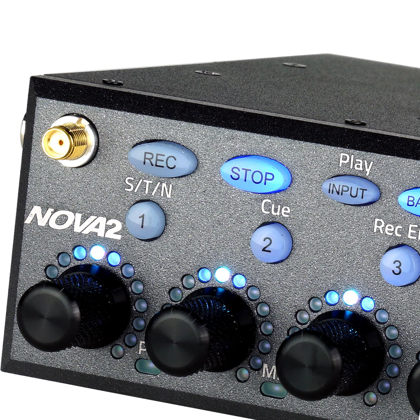 Zaxcom Nova 2 Mixer/Recorder: The Nova 2's encoders and keys up close.
