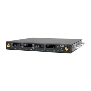 Zaxcom RX-8 8-Channel Receiver Interface: The RX-8 front panel at an angle, with its four OLED displays and two antenna connectors.